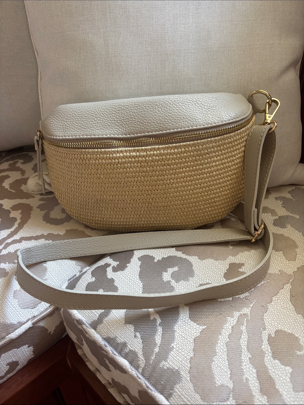 Elie Beaumont Raffia and Genuine Leather Sling Bag